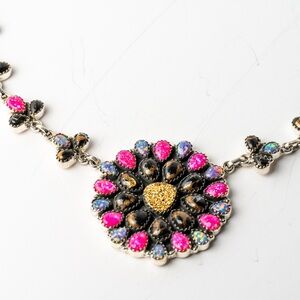 Elegant Floral Necklace all 925 Sterling Silver with Genuine Stones